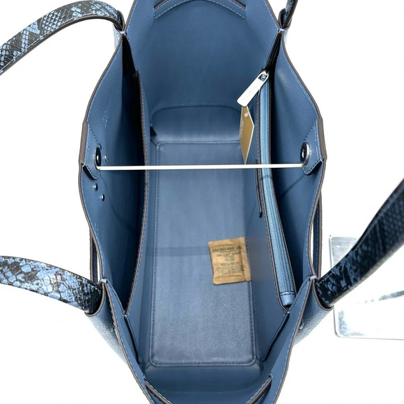 Michael Kors Reed Large Tote Bag Denim Snakeskin Blue - Picture 5 of 11